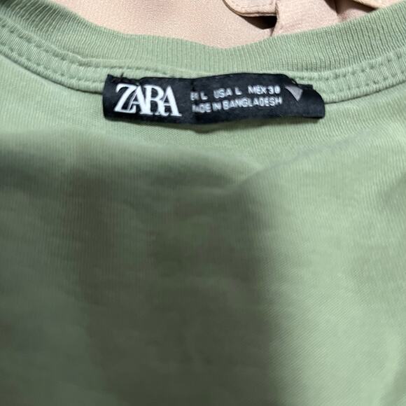 Zara Green Distressed Short Sleeve Tee Size Large - Picture 2 of 5